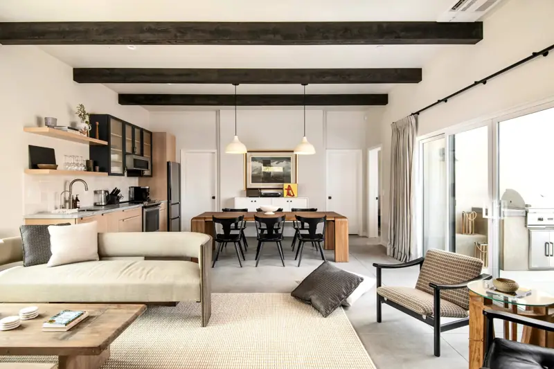 Living room: Designer hideaway nestled next to boulders, minutes from the National Park entrance.